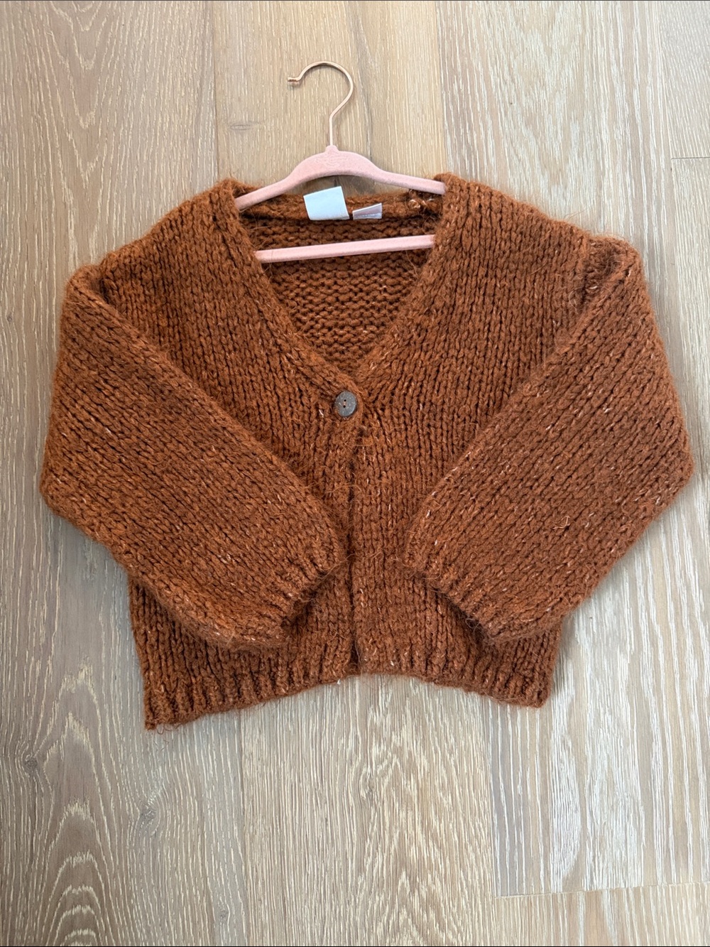 Zara Rust Brown Chunky V-Neck Button Cardigan Sweater